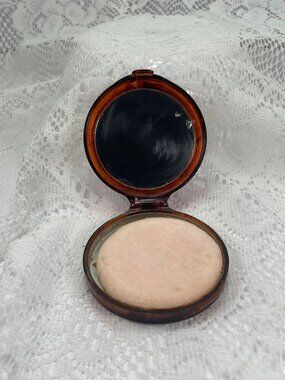 Vintage Dream Glo Princess Rose Compact With Mirror - Brown Marbled Plastic - Fl